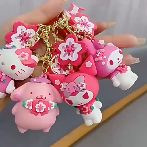 Sanrio Hello Kitty My Melody Keychain Pendant Sakura Themed Cute Cartoon Key Ring Bag Car Accessory