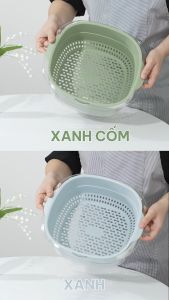 Bộ rổ chậu vuông 2 lớp màu trong suốt hàng Cao cấp Hokori