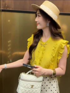 Áo Sơ Mi Tay Ngắn Thanh Lịch Kiểu Pháp Dành Cho Nữ Mùa Hè Thanh Lịch Ngọt Ngào Trẻ Trung Thanh Lịch Tay Áo Nhỏ Áo Sơ Mi Cổ Tròn