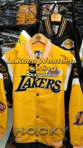 HOCKY - Jaket Varsity Baseball Putih Pria Wanita Casual Vintage Full Bordir Lakers Series Kekinian Premium