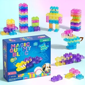 Sensory Soft Jelly Building Blocks Squishy Toy Squeezable & Stretchable for Kids Teens Perfect Table Decor Puzzle Blocks Gift