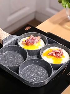 Teflon Wajan Anti Lengket Untuk Membuat Telur Omelet: Nonstick Frying tidak mudah lengket Cetakan Telur Omelet Egg Pancake Ring bulat Wajan Anti Lengket Cetakan Panci Pangsit Telur Burger Telur Rebus Mini Rumah Tangga Empat Lubang Artefak Telur Goreng