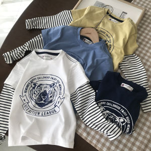 Combed Cotton ~ Long Wash Unchanged Type 100-160 Boys Patchwork Long sleeves Shirt Children Baby Spring and Autumn Bottoming Shirt