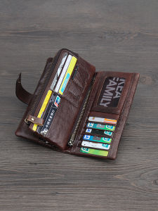 2023 New Arrival Retro Hand-Rub Color First Layer Cowhide Mans Wallet Fashion Long Female Wallet Multi-Card Position Genuine Leather Tide