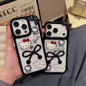 Sanrio | Ốp Điện Thoại iPhone 17/16/15/14/13 Pro Max Hình Hello Kitty Sanrio Phủ Kim Tuyến Nơ Hoạt Hình - Vỏ Silicon Chống Sốc Dễ Thương Kiểu Kawaii