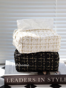 Black White Small Fragrance Style Tissue Box Home Living Room Popular Ins Cloth Art Tissue Box Car Mounted Tissue Box
