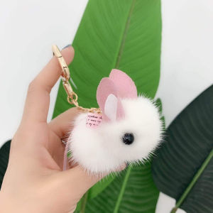 Mini Rabbit Keychain Fur Key Holder Eternal Flower Decoration Pouch Pendant Ins New Style Water Rabbit Fur Lazy Rabbit Design