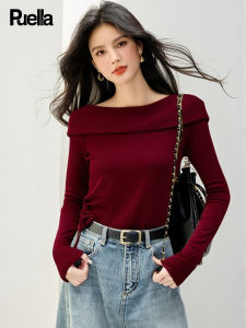 puella | Retro Off-shoulder Long-sleeve Slim-fit Red Spring Sweater