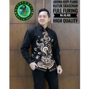 Batik pria lengan panjang pendek baju batik pria dewasa full furing katun prima halus batik wisanggeni solo motif kopi hitam