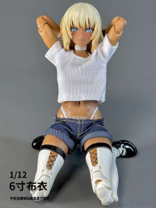 1/12 Soldier Clothes Doll Clothes 12 Points OB Bjd6-Inch Machine Niang Nest Shell Longshan Denim Hot Pants White T-shirt Suit