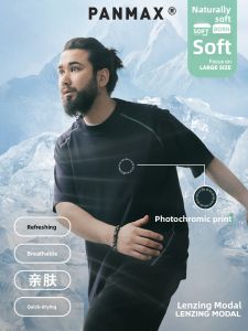 PANMAX | PANMAX Trendy Brand Lyocell Modal Short Sleeve T-Shirt Plus Size Mens Summer New Color Changing Print Top Fashionable Round Neck