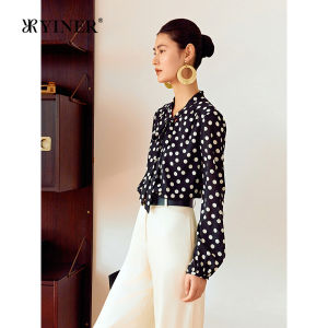 YINER | Summer French Retro Polka Dot Stretchy Silk Womens Shirt