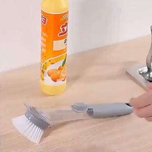 Sikat pembersih penggosok panci pencuci piring pengisian cairan sabun cair otomatis hidrolik gagang panjang untuk dapur rumah tangga