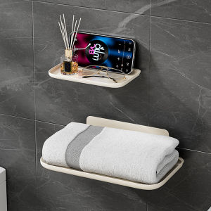 Foldable Wall Mounted Shelf Bathroom Punch-free Wall-mounted Storage Rack Phone Holder Saving Space Folding Wifi Router Storage Tray Jewelry Towel Clothes Organizer Sturdy Floating Design