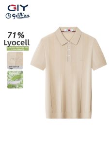 GYgoldlion | Breathable Tencel and Silk Mens Polo Shirt