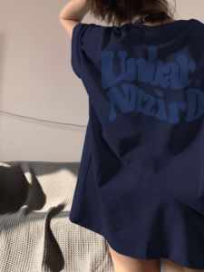 Plus Size Ladies Navy Blue American Retro Plus Size Short Sleeve T-Shirt Womens Summer Loose Half-Sleeved T-shirt Unique Chic Tops