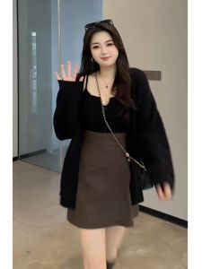 Bộ Đồ Hai Mảnh Dệt Kim Cỡ Lớn Phong Cách Lười Biếng Dành Cho Nữ Mùa Thu Đông Áo Len Cardigan + Áo Vest Dây Thắt Lưng