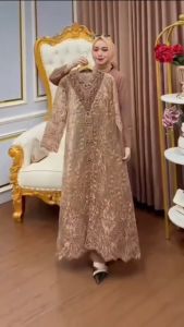 COD Harumma Dress + Outer Ceruty Babydoll Gamis Terbaru 2024 Mewah Kekinian Maxy Kondangan Wanita