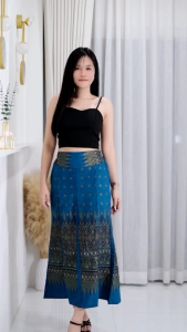 Mipz กระโปรงผ้าไทย กระโปรงจีบแทรกยาว กระโปรงผ้าไทยหางปลาผ้าฝ้าย