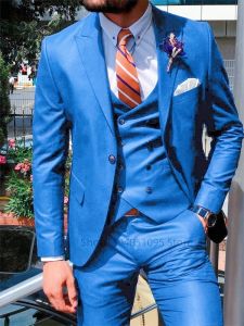 Orange Slim Fit 3 Piece Mens Suit Single Breasted Peak Lapel Jacket Wedding Prom Party Business Outfit Blazer Vest Pants Set