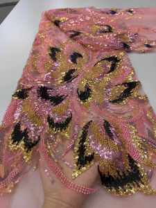 African Tulle Beaded Lace Fabric 2025 High Quality French Net Sequins Fabric Sewing Embroidery With Beads Lace Nigerian Dress