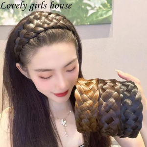 【♡Lovely girls house♡】Twist Braid Wig Hair Band for Women Widened Handmade Fishbone Braid Headscarves High Cranial Top Pressure Hair Band