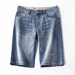 Breathable Cool Feeling First Line Withdraw from Cupboard Blue Denim Shorts Mens Summer New Straight-leg Stretch Bermuda Shorts
