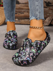Ladies fashion butterfly printed hole shoes comfortable all-season work shoes light flat-bottomed soft bottom and adjustable