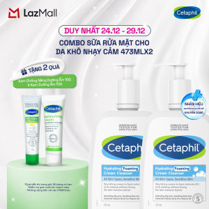 Combo 2 Sữa rửa mặt tạo bọt dịu lành cho da khô nhạy cảm Cetaphil Hydrating Foaming Cream Cleanser 473ml