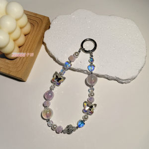 High quality handmade bead chain electroplated butterfly bingbing crystal phone case hanging rope earphone bag hanging chain
