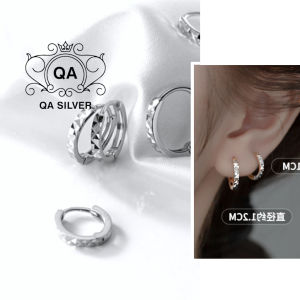 Khuyên tai bạc 925 tròn giác cắt bông nam nữ kẹp vành S925 HOOP QA SILVER Earrings EA230302