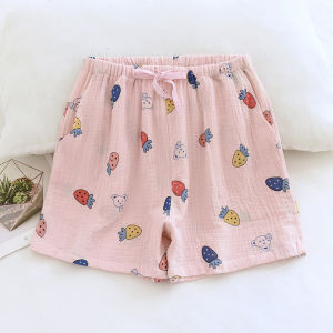 INS Summer Thin Champray Pure Cotton Gauze Home Pants Shorts Heart Pure Color Loose High Waist All Cotton Pajama Pants Women