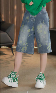 Shalldoer | Retro Style Heavy Embroidery Straight Leg Six-Part Jeans Womens Casual Summer Fashion Anti-Aging Short Pants