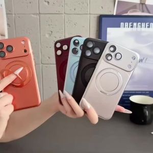 szhaiyu | Luxury Frosted Shockproof For Magsafe Phone Case For iPhone 18 17 16 15 Pro Max With 360° Rotating Bracket PC Hard Back Cover