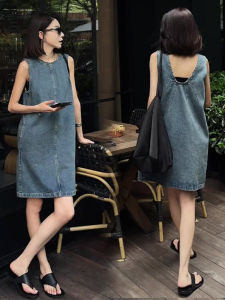 Simple A-Line Denim Skirt Dress Double-Sided Wear Summer Fashionable Minimalist Design Commute Style Loose Waist Sleeveless