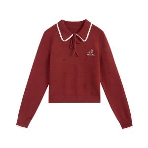BY IHAPPY | Áo Sweater Ôm Body Cổ Trụ Viền Ren Màu Khối