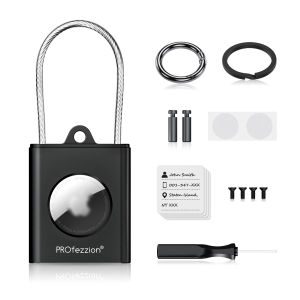 PROfezzion Secure Apple Airtag Holder Air Tag Protective Case with Anti-Lost Metal Wire Cable Suit For Keychain Key Ring Dog Collars Wallet Luggage Childrens Backpack