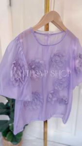 Spring Season Blouse - Ammy in PATTERN.P BS044 : เสื้อซีทรู ประดับดอกไม้ น่ารัก เนื้อผ้านูม