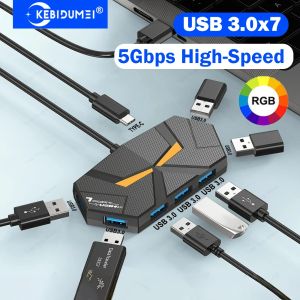 Kebidumei | KEBIDUMEI 7 Ports All USB3.0 HUB 5Gbps High-Speed USB Docking Station USB Splitter OTG Adapter with TYPE C Power Port For Laptop