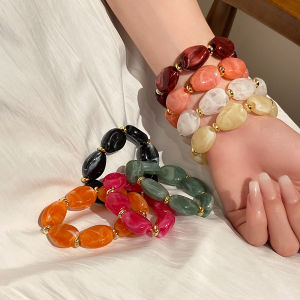 2025 Hot Sale Irregular Acrylic Oval Elastic Beaded Strand Bracelets for Women Leisure Bracelet Fashion Jewelry Wholesale V