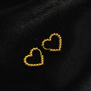 Geometric Titanium Steel Earrings Womens Plated 18K Gold Diamond Grid Circle Heart Basic Style Non-fading Fashion Jewelry