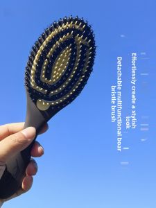 Ukiha Wooden Comb Hair Brush Massage Scalp Men Women Long Hair Multi-Function C-shaped Straight Board Boar Bristle Hairbrush
