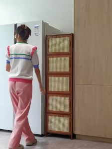 Bamboo Lockers Storage Cabinet Bookcases Rattan Door Sundry Storage Organizer Wood Cabinet Dustproof Combination Cabinet