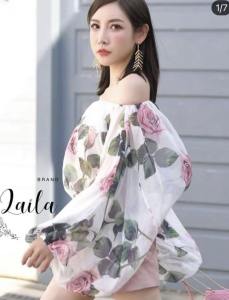 P006-027 Off Shoulder Chiffon Floral Print Sweetie Shorts Set (PIMNADACLOSET)