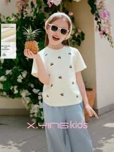 XIANGYING | Summer Cotton Cherry Embroidery Tshirt
