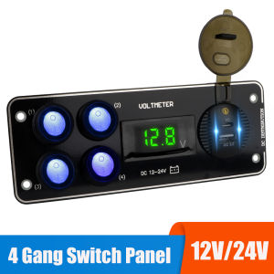 24V 12V Switch Panel 4 Buttons Car Light Toggle USB Charger 3.0 Power Adapter Auto Accessories For Boat Caravan RV Truck Trailer