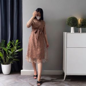 Gaun Pesta Elegant Untuk Natal Dan Gereja Dress Wanita Kristen Ruka Brokat Tulle Mutiara Premium