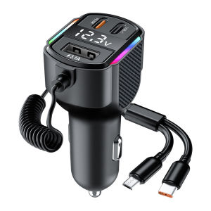 Bộ Sạc Ô Tô 5 Trong 1 120W USB Type-C Cổng Tẩu Thuốc Với Cáp Sạc Nhanh Cho iPhone Xiaomi Huawei Samsung