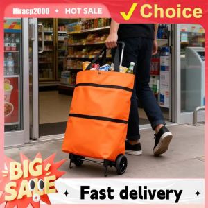 Foldable Shopping Bag with Wheels Trolley Basket Small Pull Cart Home Utility Retractable Tug Supermarket Grocery Shopping Cart