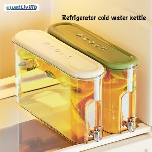 JustLiving 4L Refrigerator Cold Kettle with Faucet Plastic Sealed Kettle Juice Kettle Large Capacity Food Grade Household Cold Water Kettle